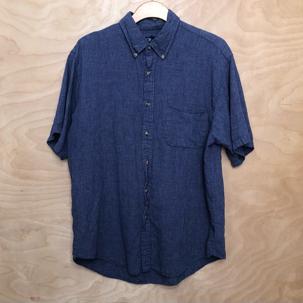 Cherokee Short Sleeve Shirt Buttoned Linen Blend Mens Size L.